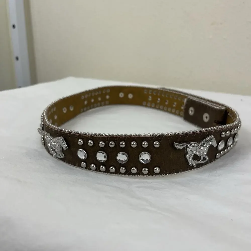 Nocona Western Belt Women’s 26 Small Leather Rhinestone Horse Cowgirl NO BUCKLE